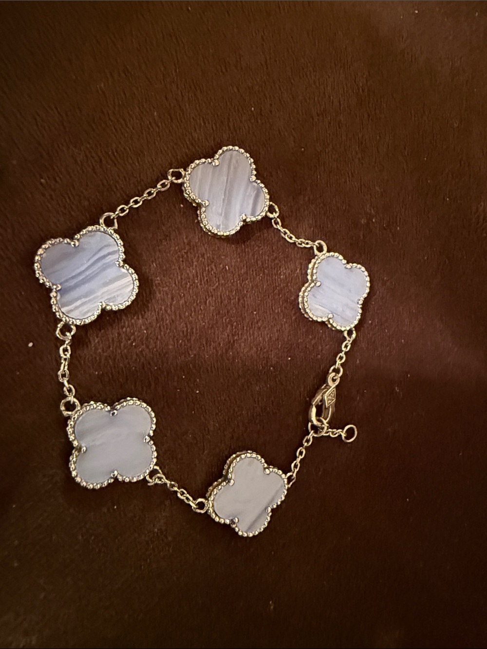 Gold-Plated Clover Link Bracelet with Light Gray Stone Inlays